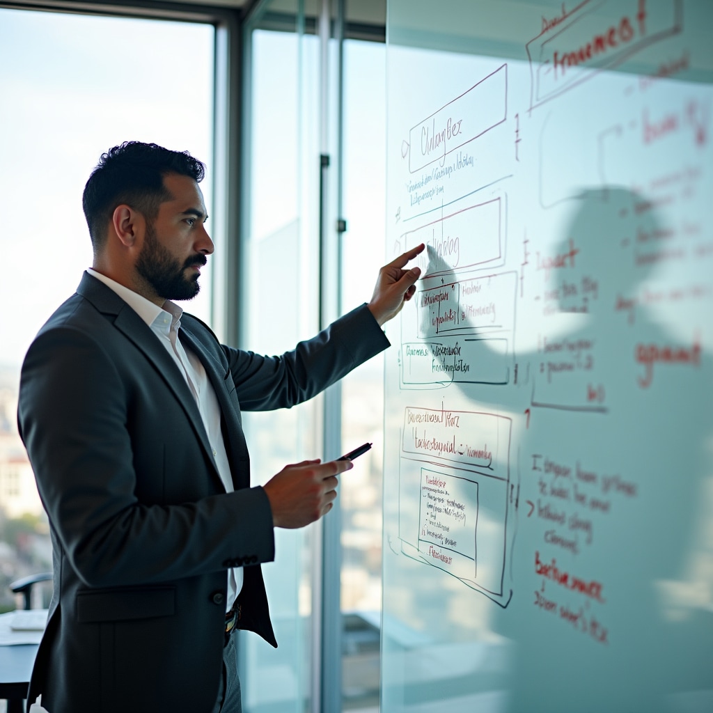 Instructor demonstrating structured feedback framework on whiteboard