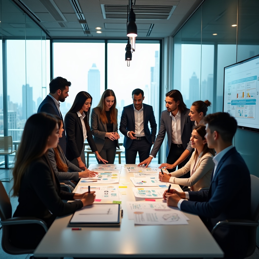 Diverse group of HR professionals collaborating during skills training